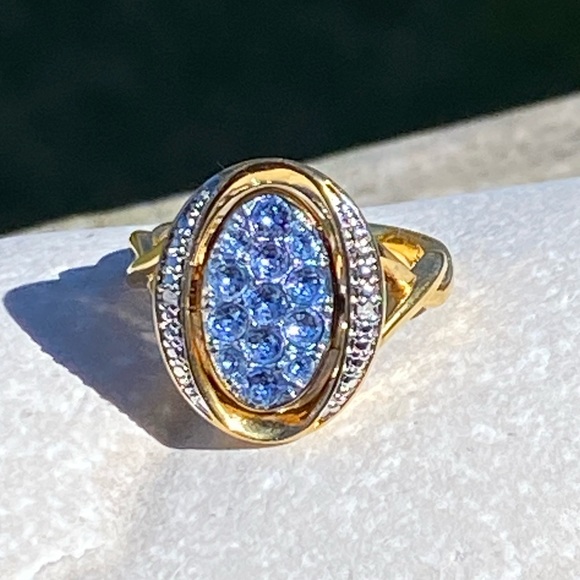 Danbury Mint blue birthstone Diamond flip ring initial K 14kt gold plated sz 7 - Picture 8 of 16